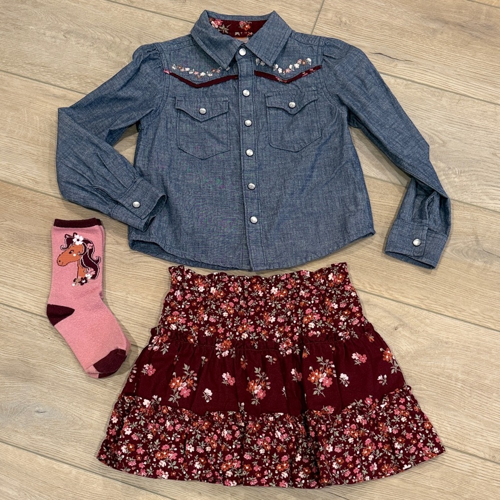 Gymboree Girls Demin Button Shirt & Floral Skirt